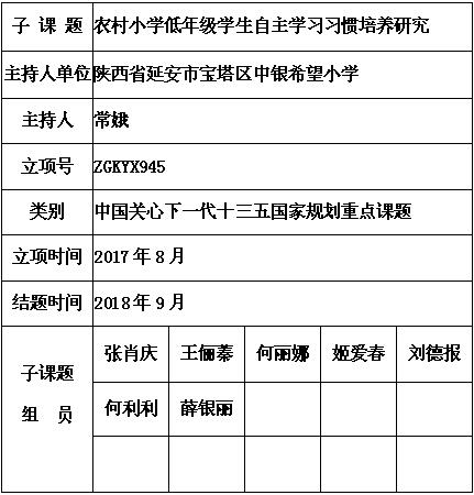 农村小学低年级学生自主学习习惯培养研究 常娥 信息查询 创新素质教育网